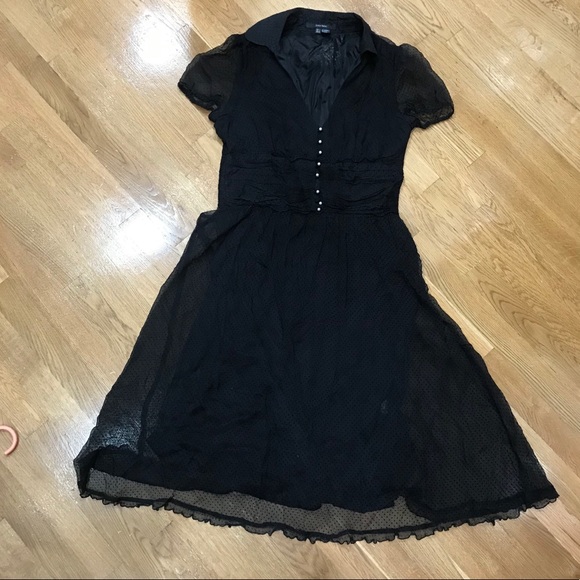 Black silk Swiss dot dress with full skirt - Picture 1 of 4